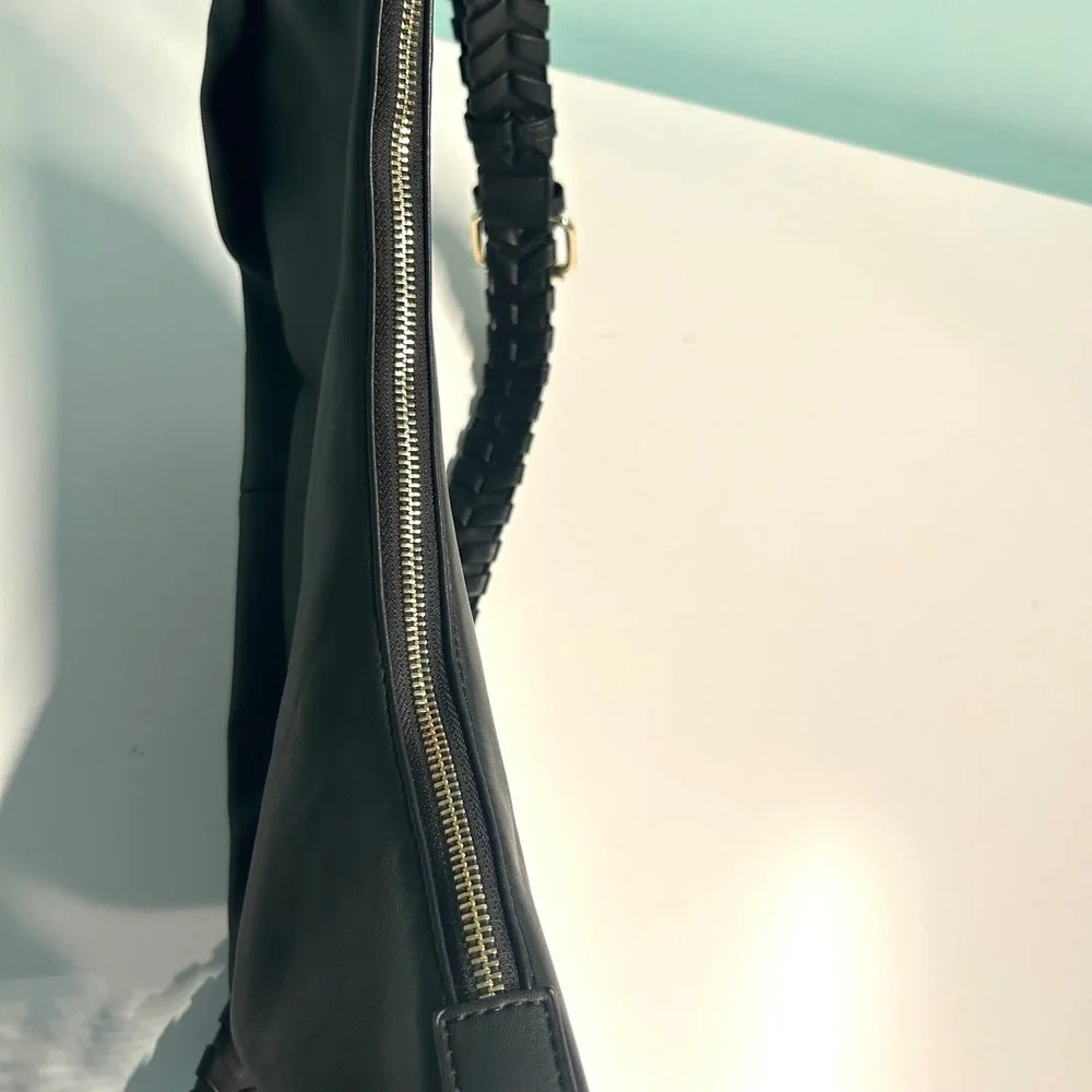 Jules‎ Kae Black Vegan Leather Zola Hobo Crescent Bag